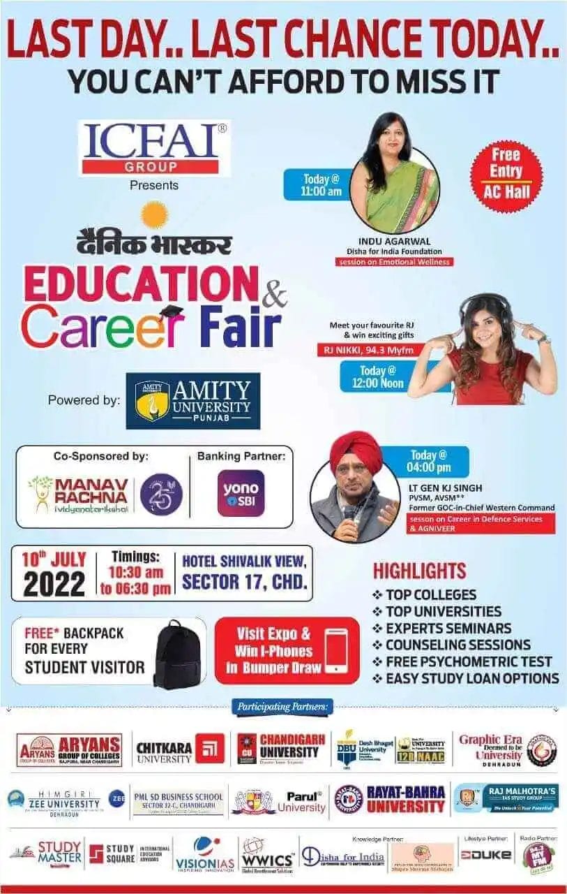 Education Career Fair Chandigarh 2022 With Indu Aggarwal, Rj Nikki, Lt Gen Kj Singh By Talentgro Global